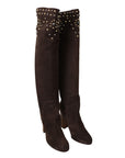 Dolce & Gabbana Studded Suede Knee High Boots in Brown