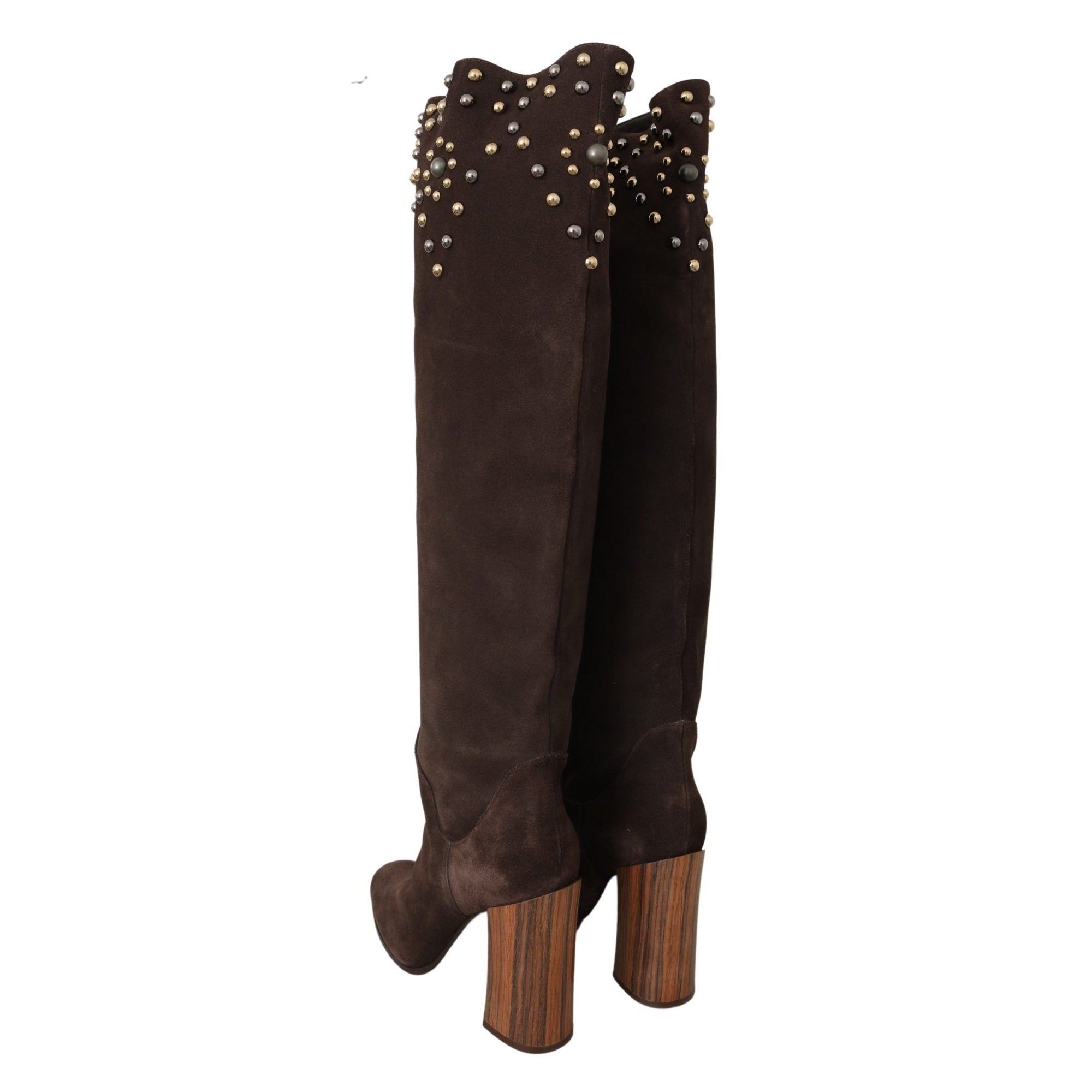 Dolce &amp; Gabbana Studded Suede Knee High Boots in Brown