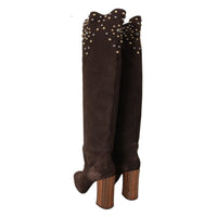 Dolce & Gabbana Studded Suede Knee High Boots in Brown