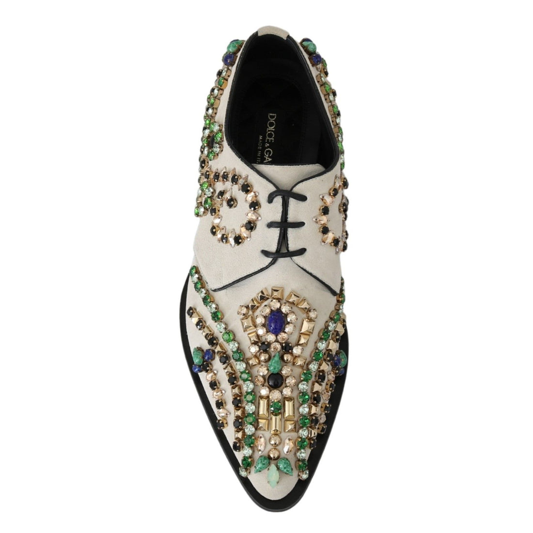 Dolce & Gabbana Elegant White Suede Dress Flats with Crystals