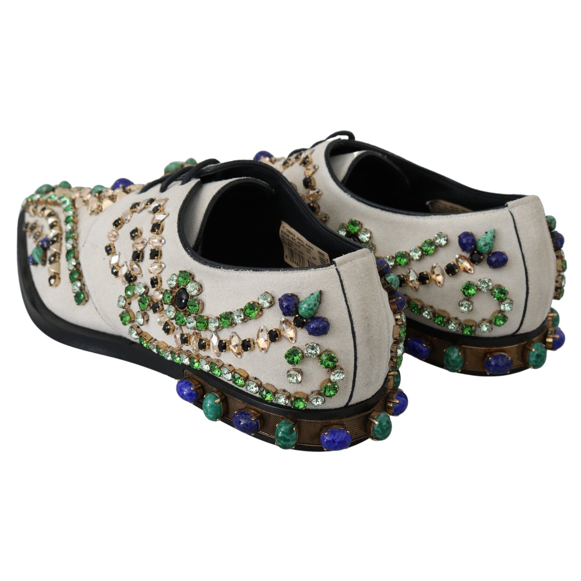 Dolce &amp; Gabbana Elegant White Suede Dress Flats with Crystals