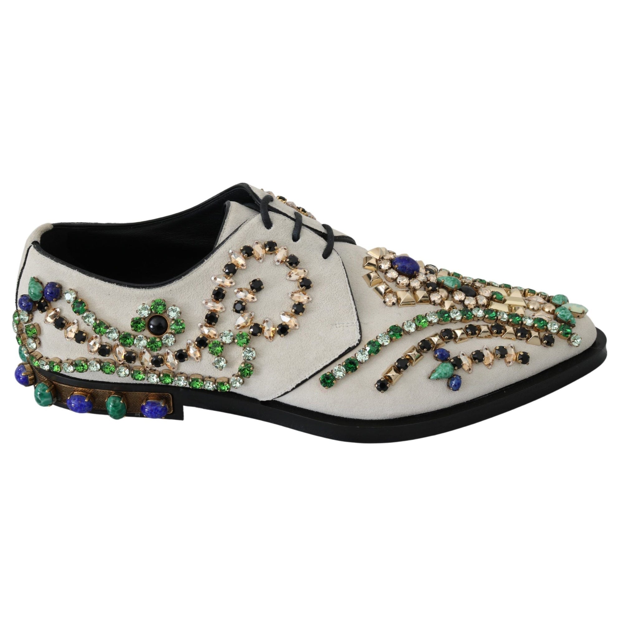 Dolce &amp; Gabbana Elegant White Suede Dress Flats with Crystals
