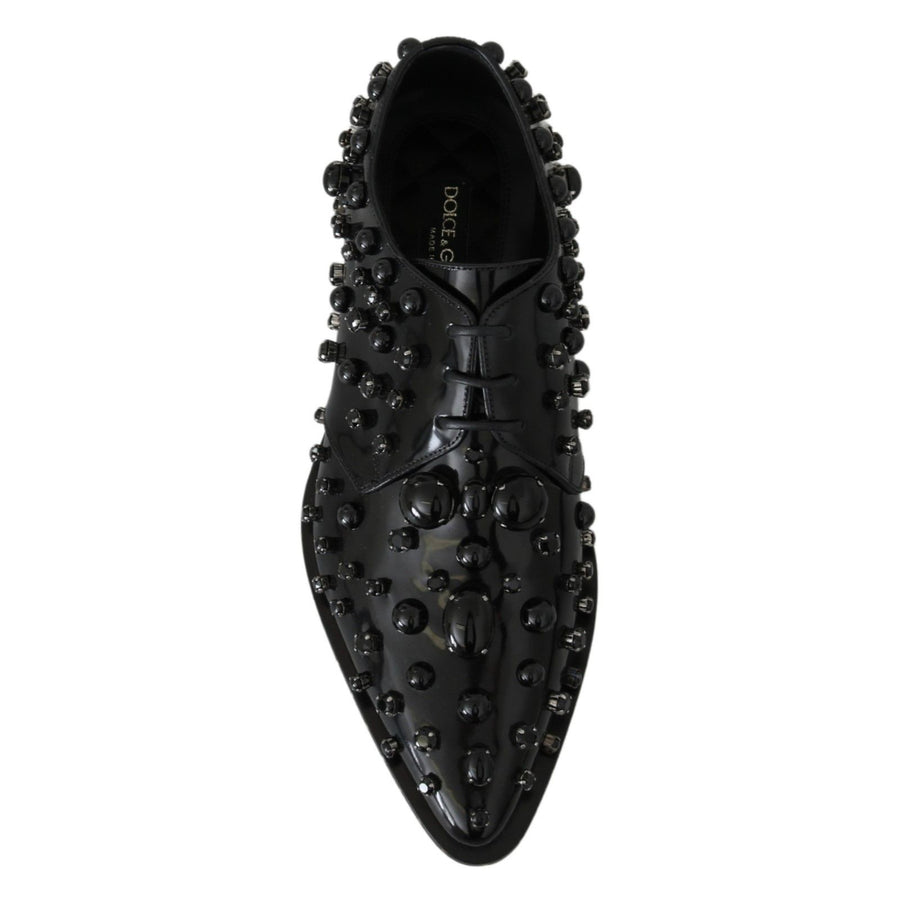 Dolce & Gabbana Elegant Black Crystal Leather Dress Shoes