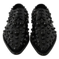 Dolce & Gabbana Elegant Black Crystal Leather Dress Shoes