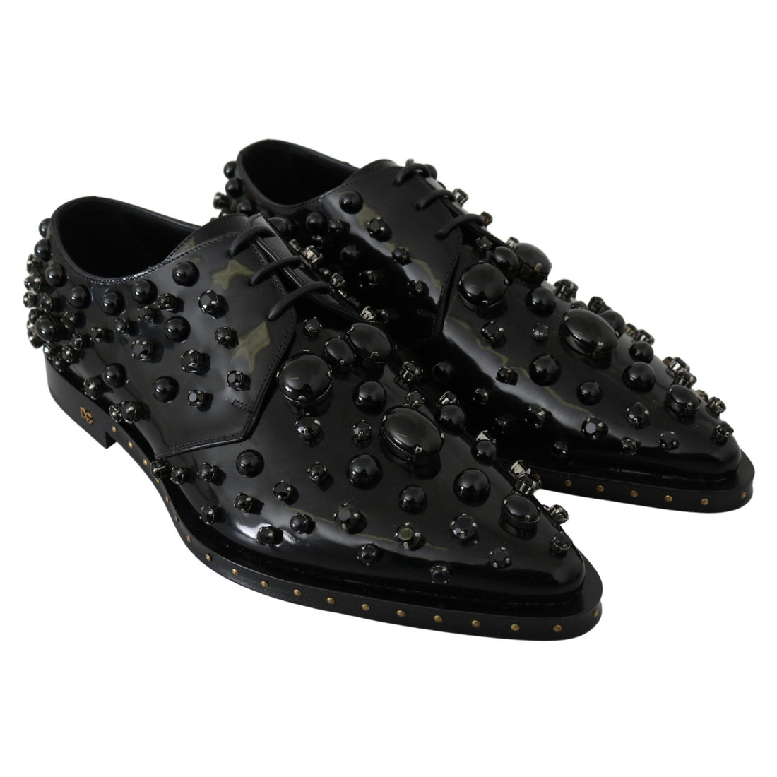 Dolce & Gabbana Elegant Black Crystal Leather Dress Shoes