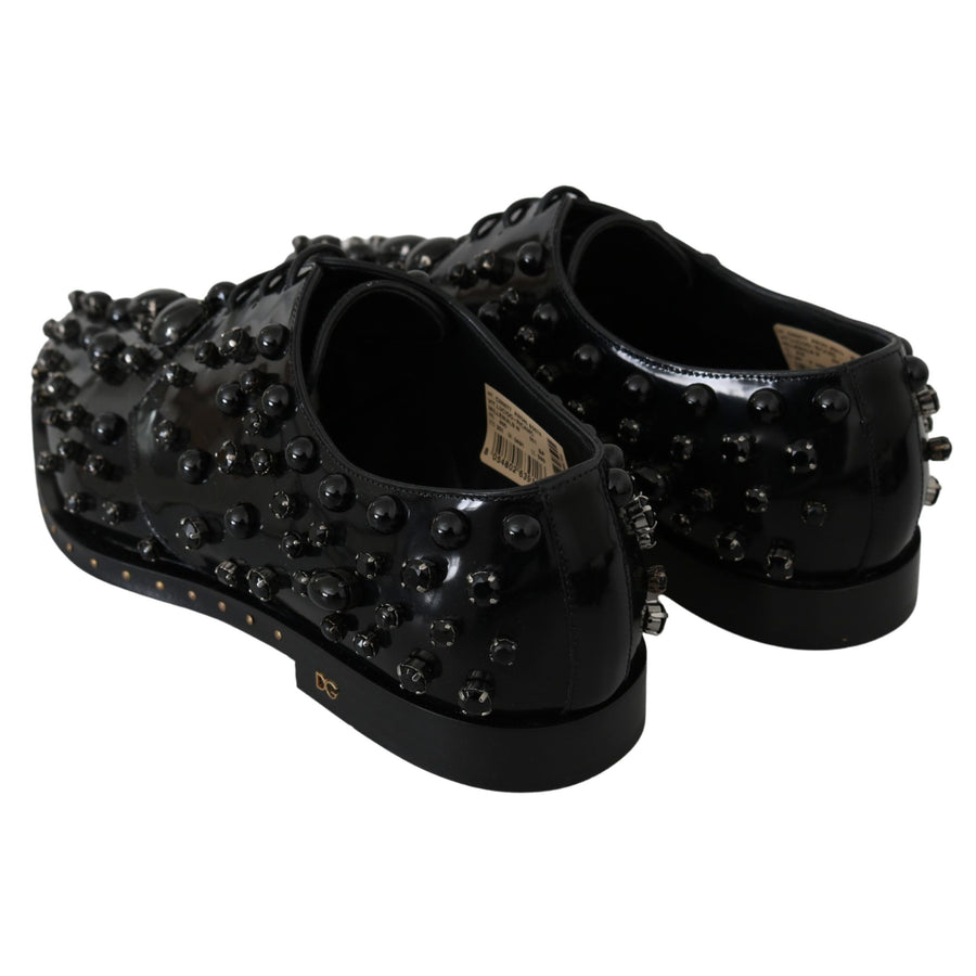 Dolce & Gabbana Elegant Black Crystal Leather Dress Shoes