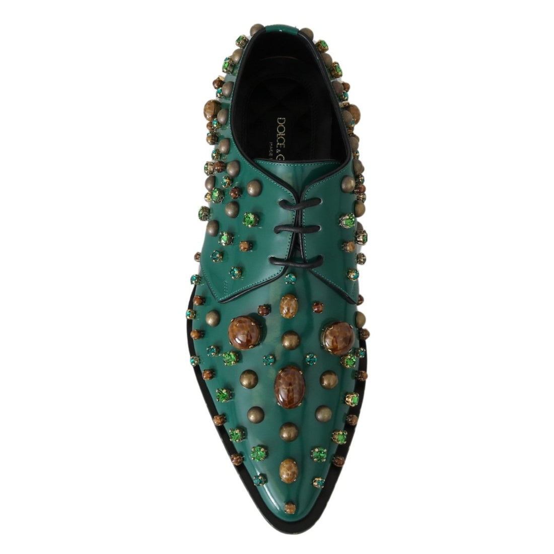 Dolce & Gabbana Emerald Leather Dress Shoes with Crystal Accents