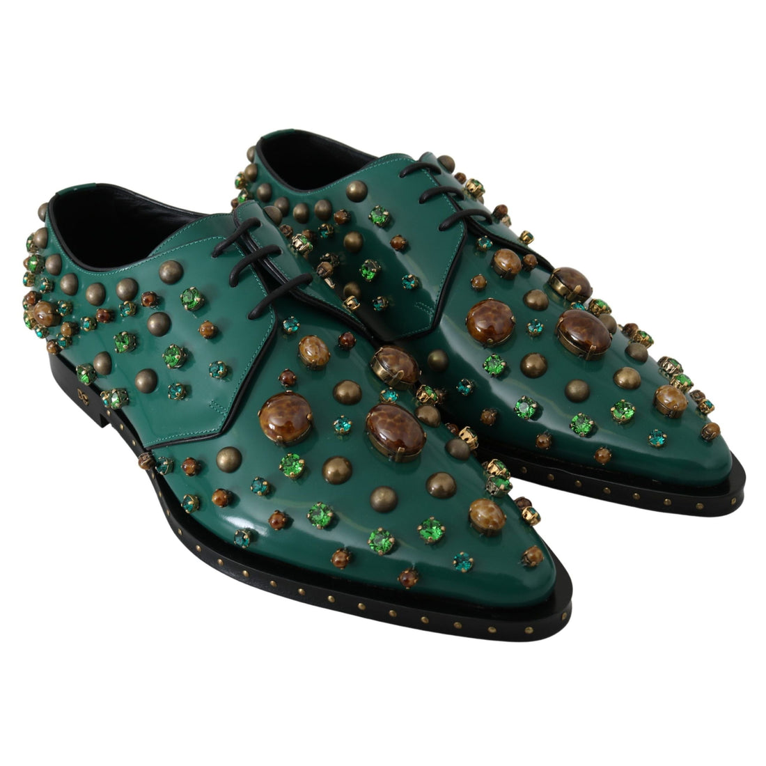 Dolce & Gabbana Emerald Leather Dress Shoes with Crystal Accents