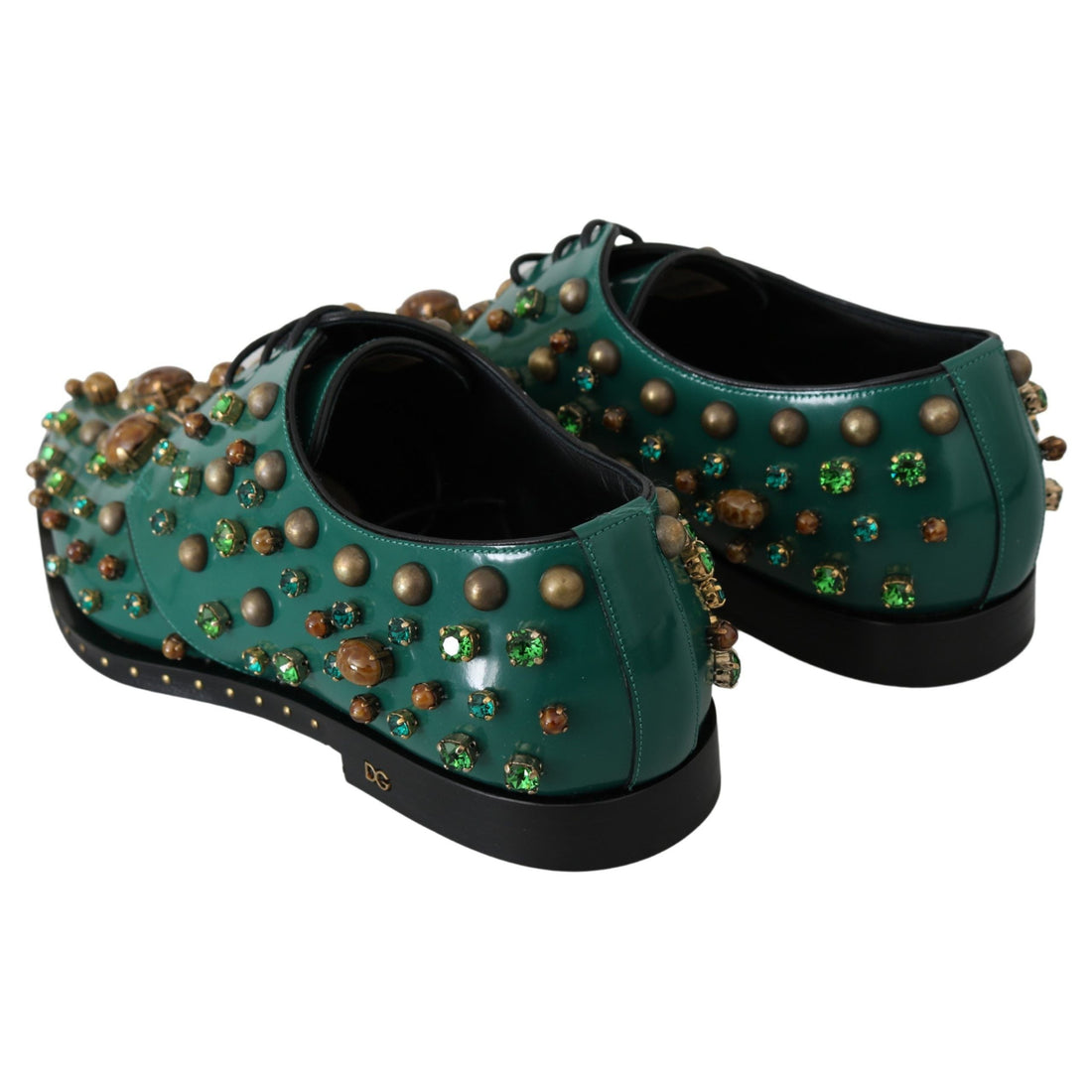 Dolce & Gabbana Emerald Leather Dress Shoes with Crystal Accents