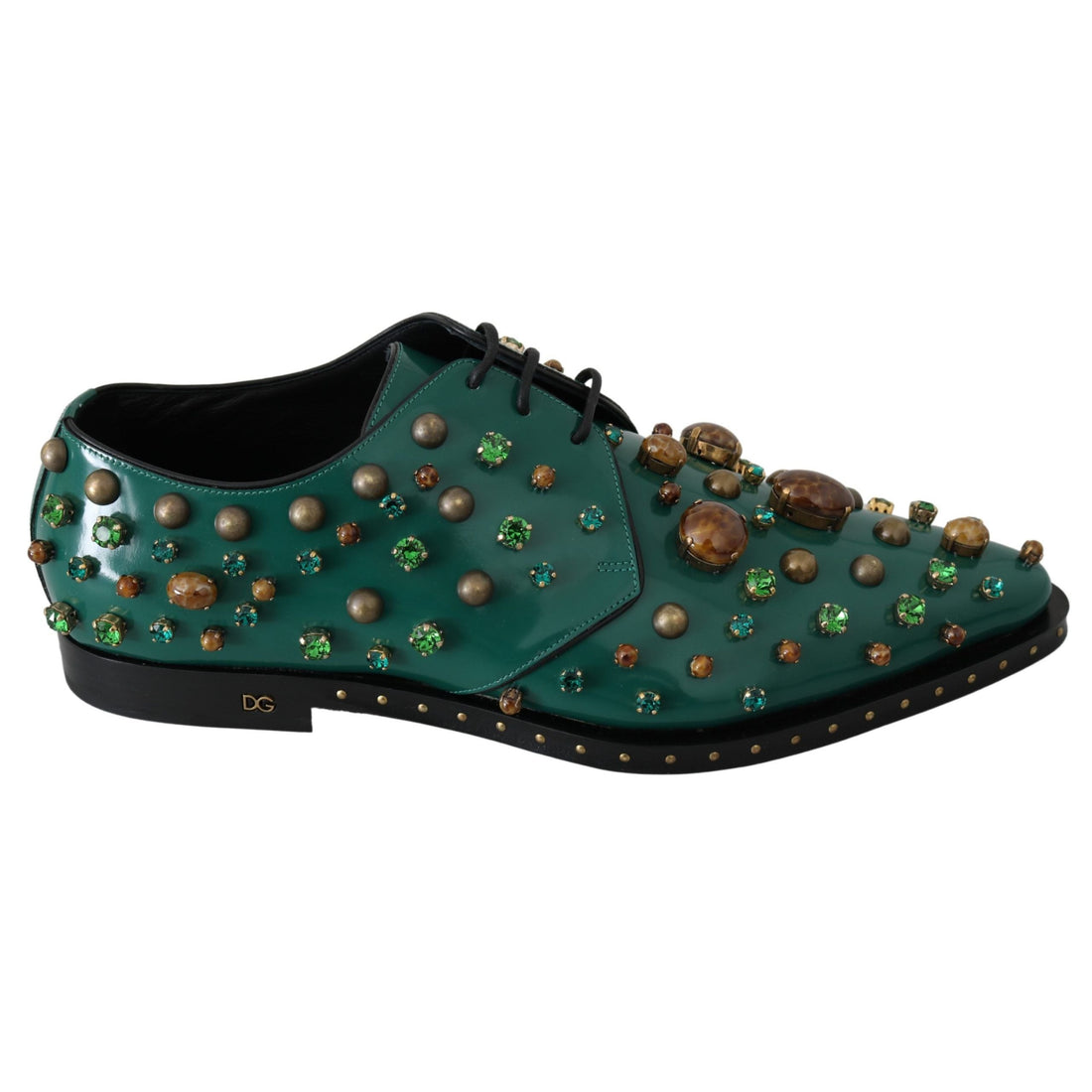 Dolce & Gabbana Emerald Leather Dress Shoes with Crystal Accents