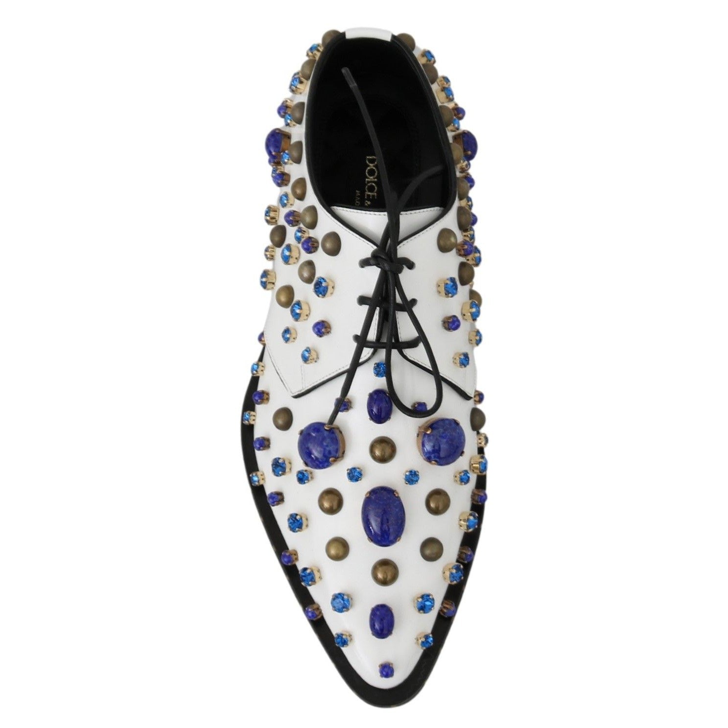 Dolce &amp; Gabbana Elegant White Leather Dress Shoes With Crystals