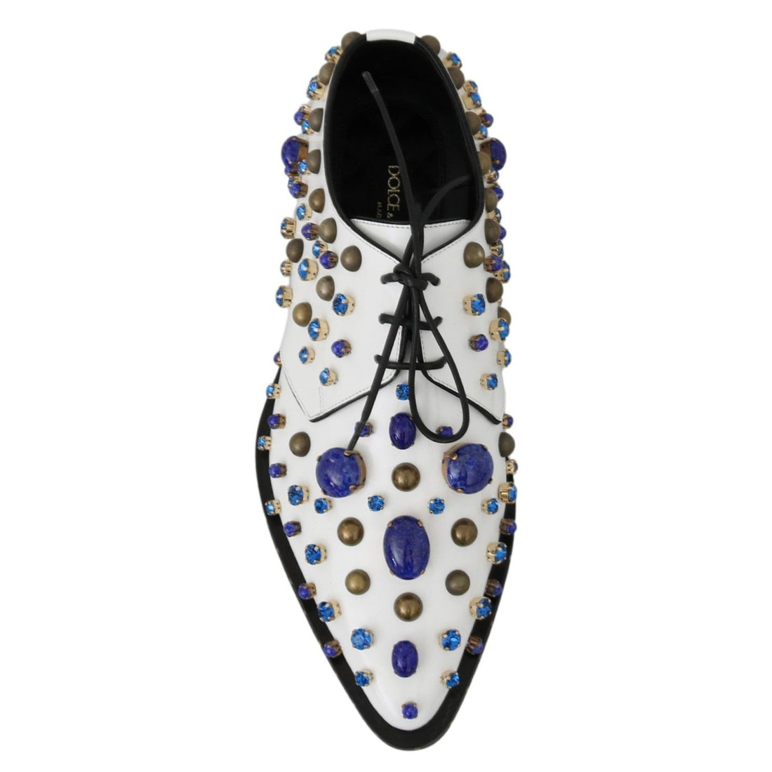 Dolce & Gabbana Elegant White Leather Dress Shoes With Crystals