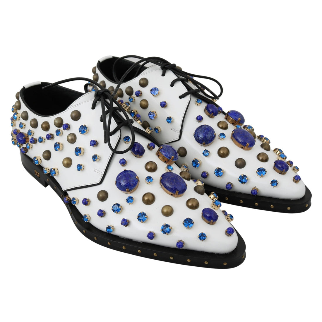 Dolce & Gabbana Elegant White Leather Dress Shoes With Crystals