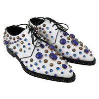 Dolce & Gabbana Elegant White Leather Dress Shoes With Crystals