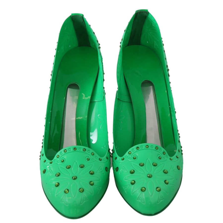 Dolce & Gabbana Enchanting Crystal Cinderella Pumps in Lush Green