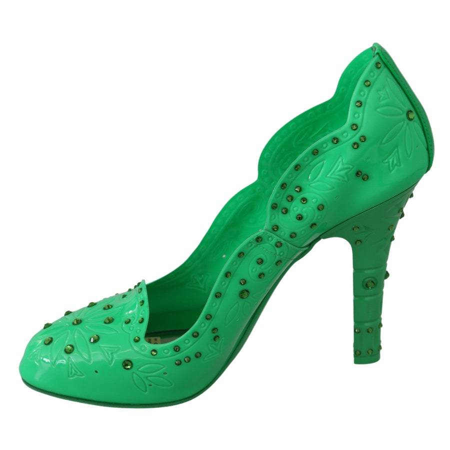 Dolce & Gabbana Enchanting Crystal Cinderella Pumps in Lush Green