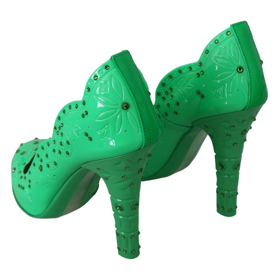 Dolce & Gabbana Enchanting Crystal Cinderella Pumps in Lush Green