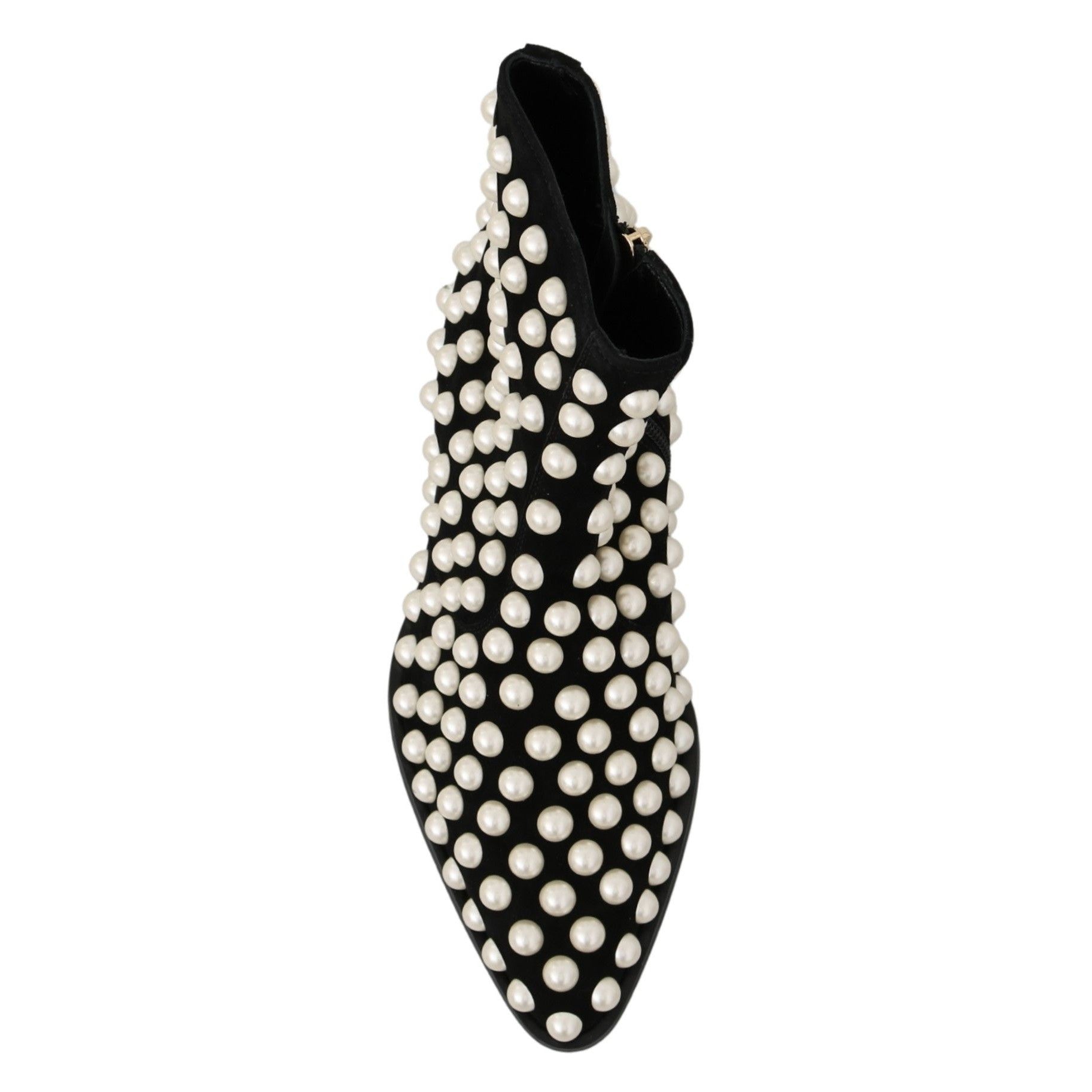 Dolce &amp; Gabbana Chic Black Suede Ankle Boots with Pearls