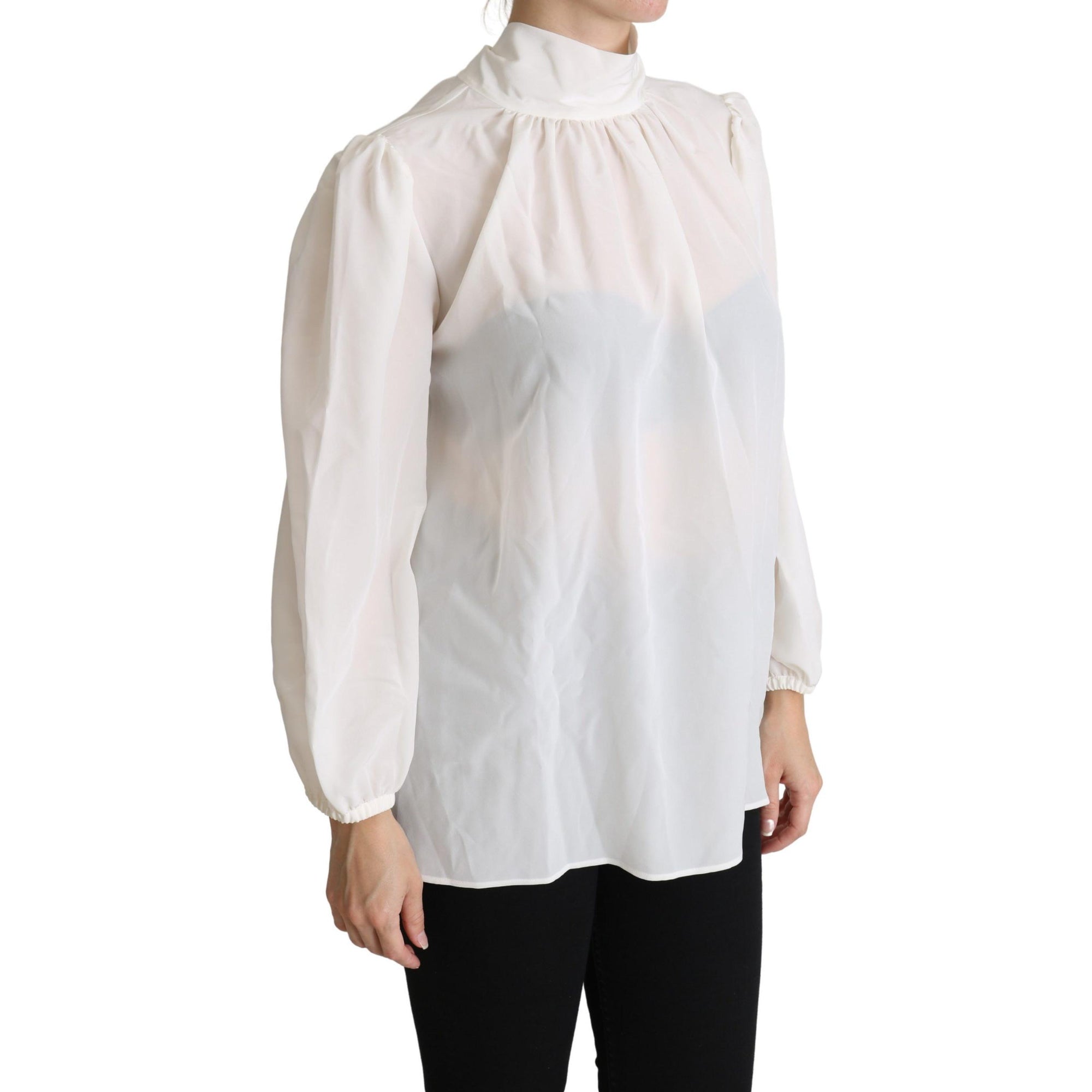 Dolce &amp; Gabbana Elegant White Silk Pussy Bow Blouse