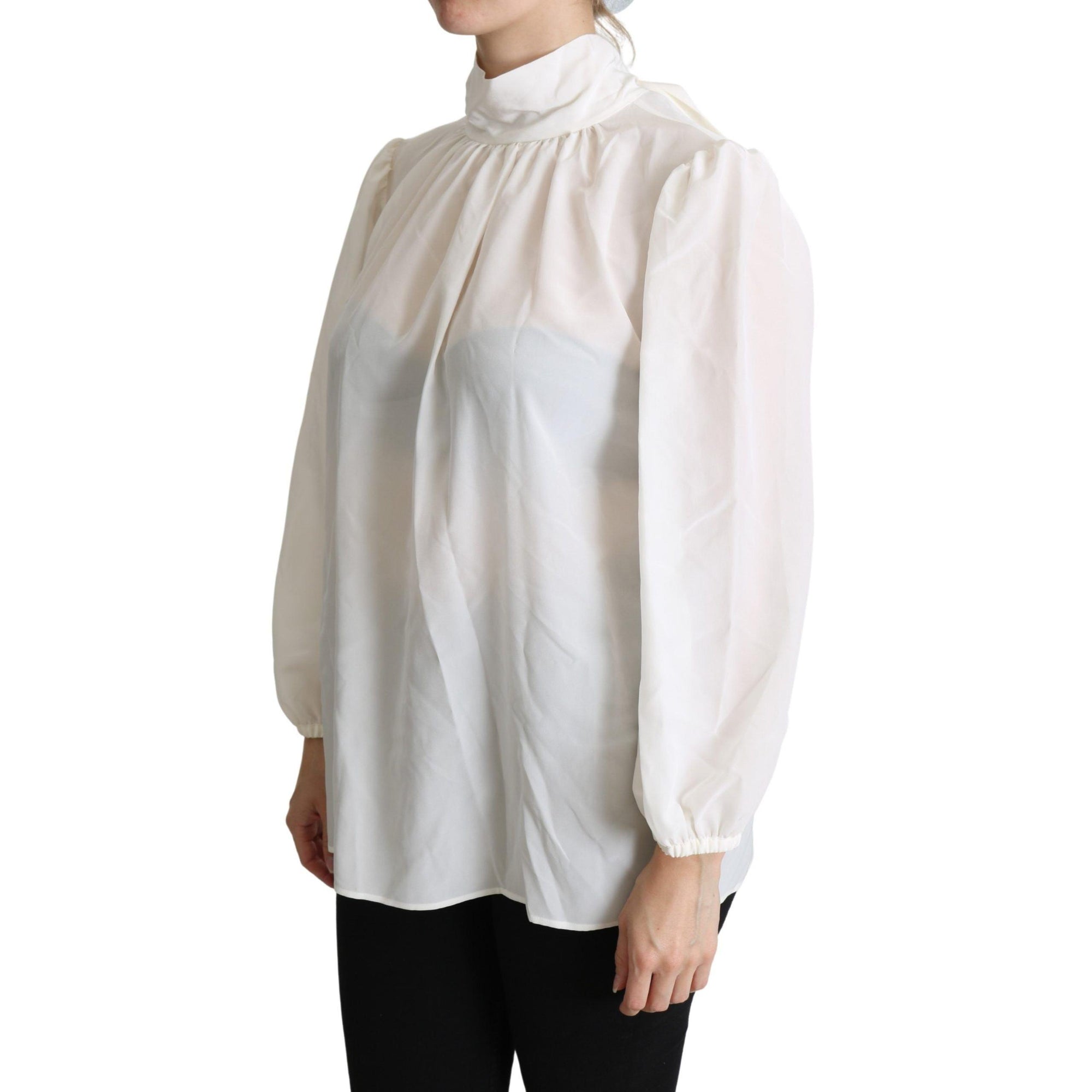 Dolce &amp; Gabbana Elegant White Silk Pussy Bow Blouse