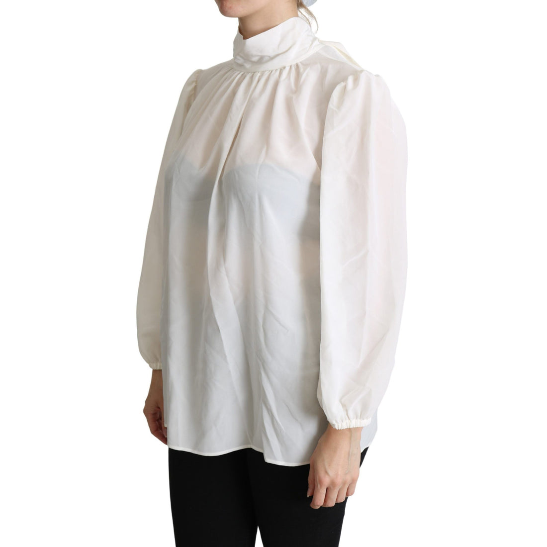 Dolce & Gabbana Elegant White Silk Pussy Bow Blouse