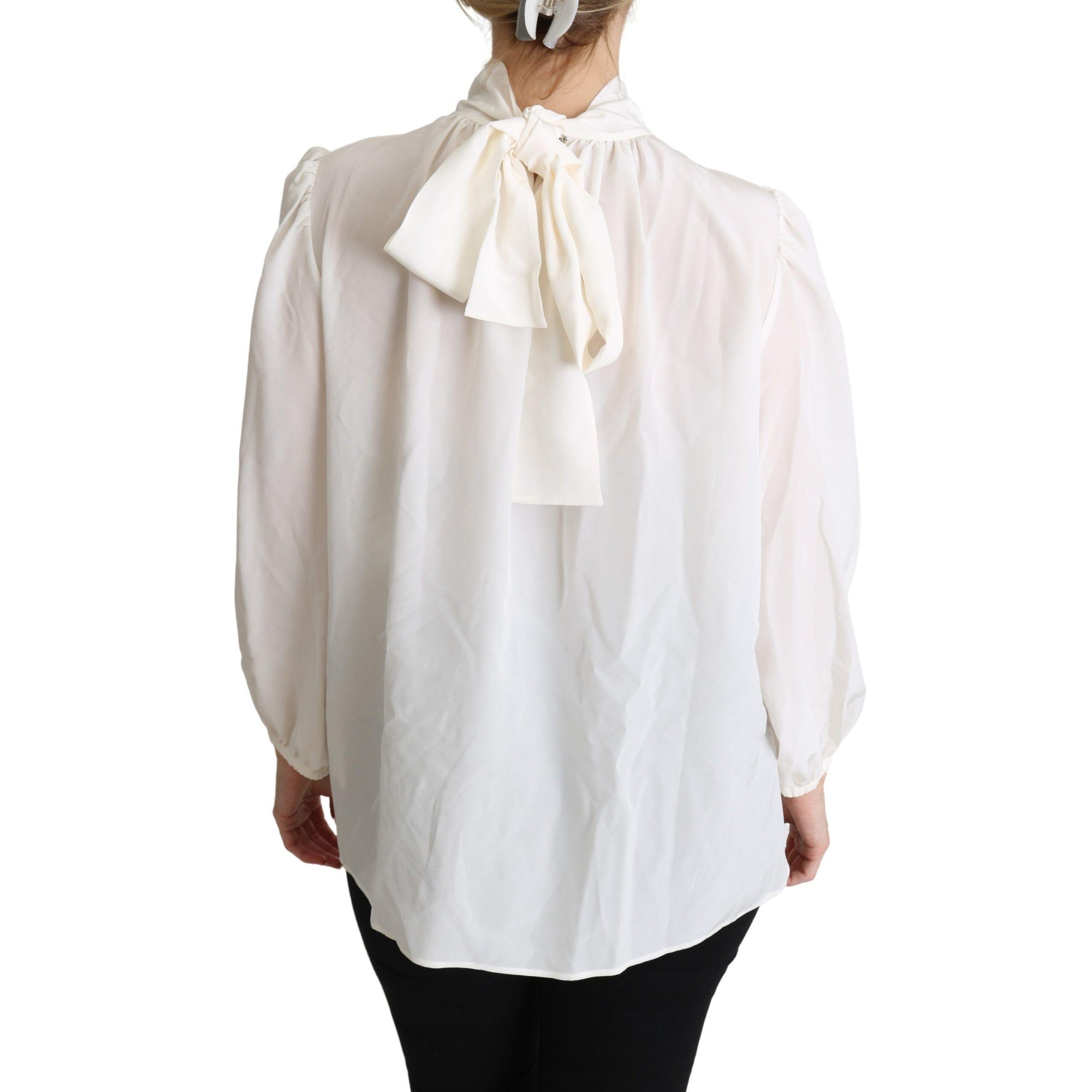 Dolce &amp; Gabbana Elegant White Silk Pussy Bow Blouse