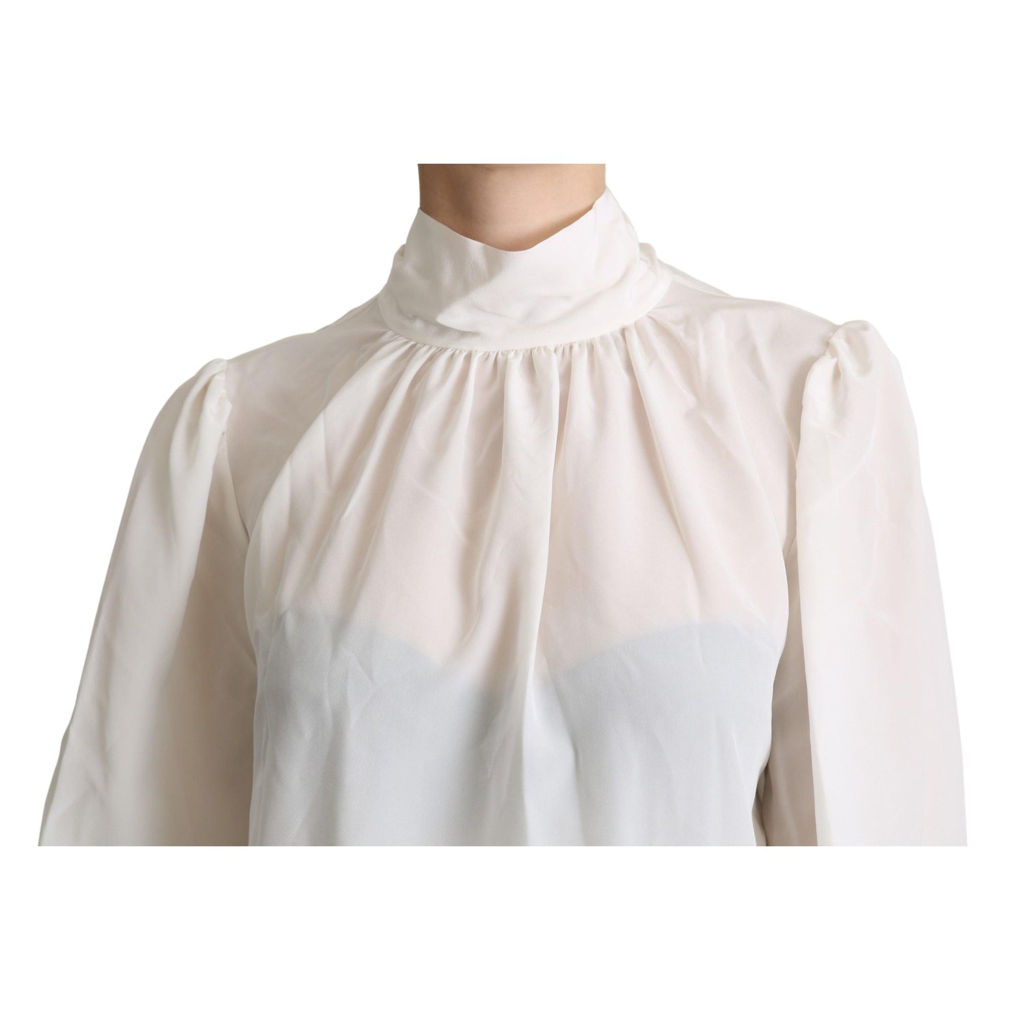 Dolce &amp; Gabbana Elegant White Silk Pussy Bow Blouse