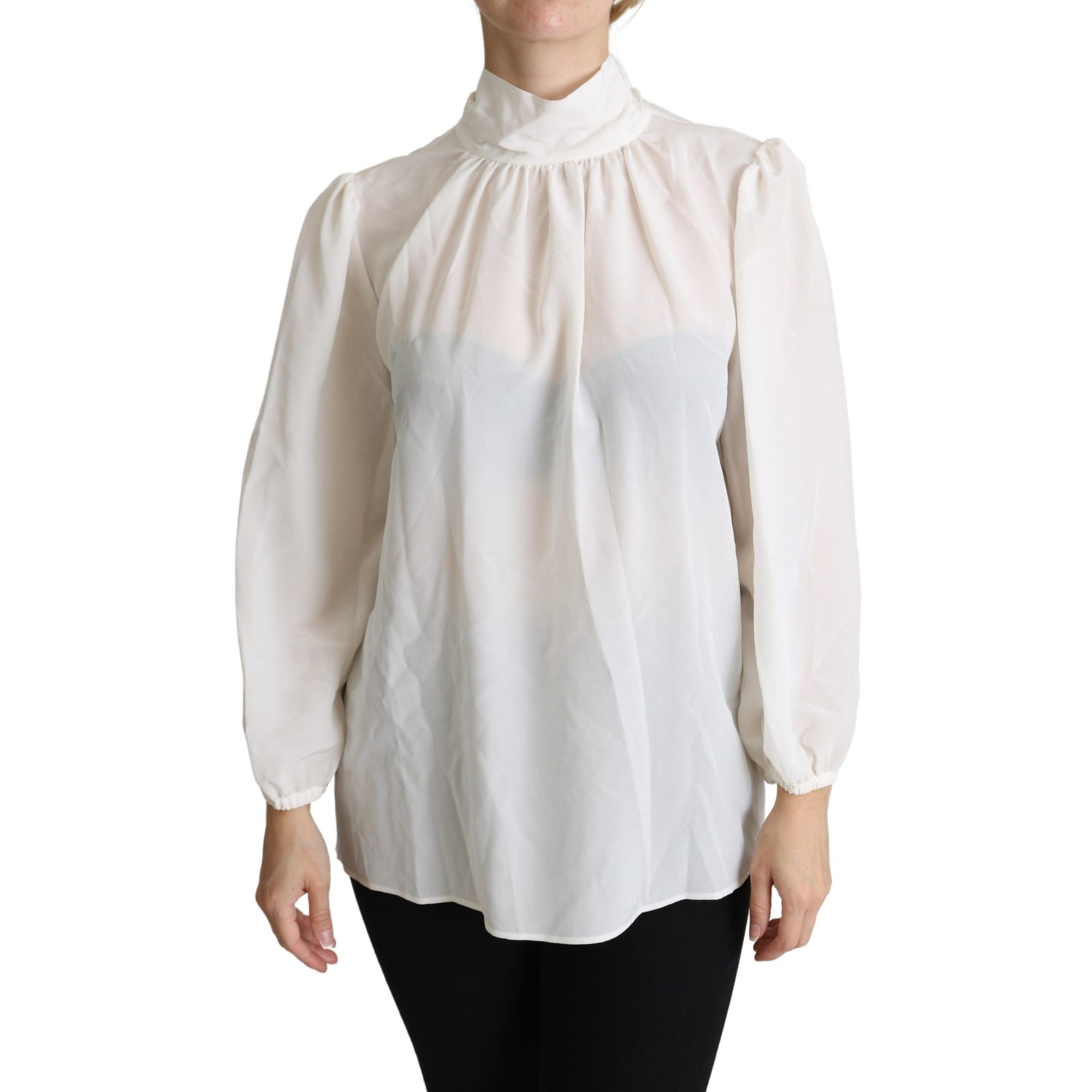 Dolce &amp; Gabbana Elegant White Silk Pussy Bow Blouse