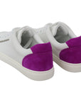Dolce & Gabbana Chic White Leather Sneakers with Purple Accents