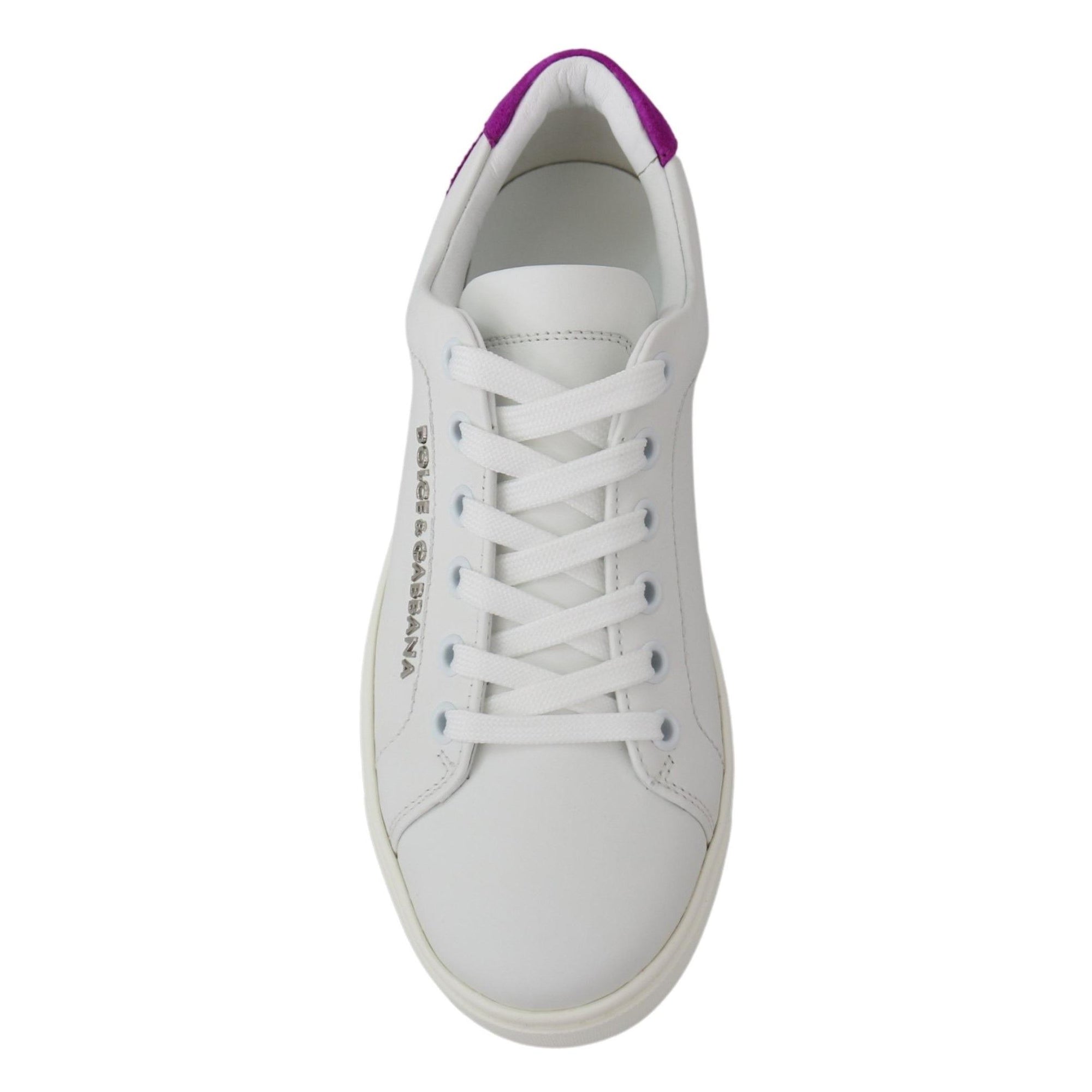 Dolce &amp; Gabbana Chic White Leather Sneakers with Purple Accents