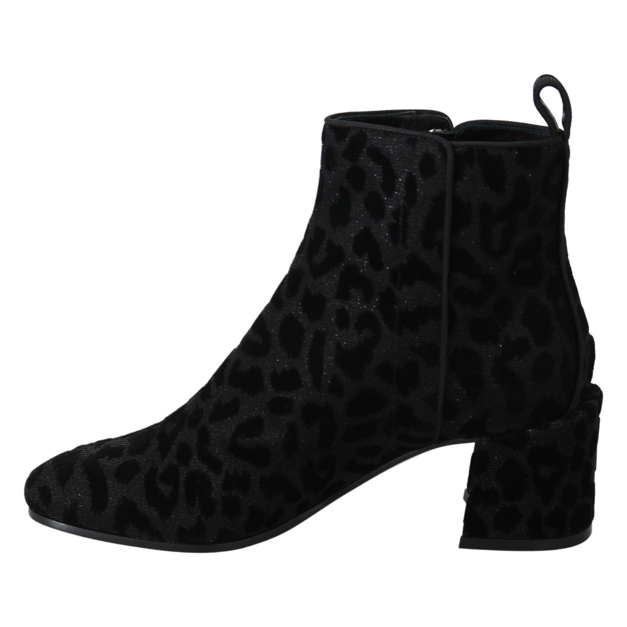 Dolce &amp; Gabbana Elegant Black Leopard Print Short Boots