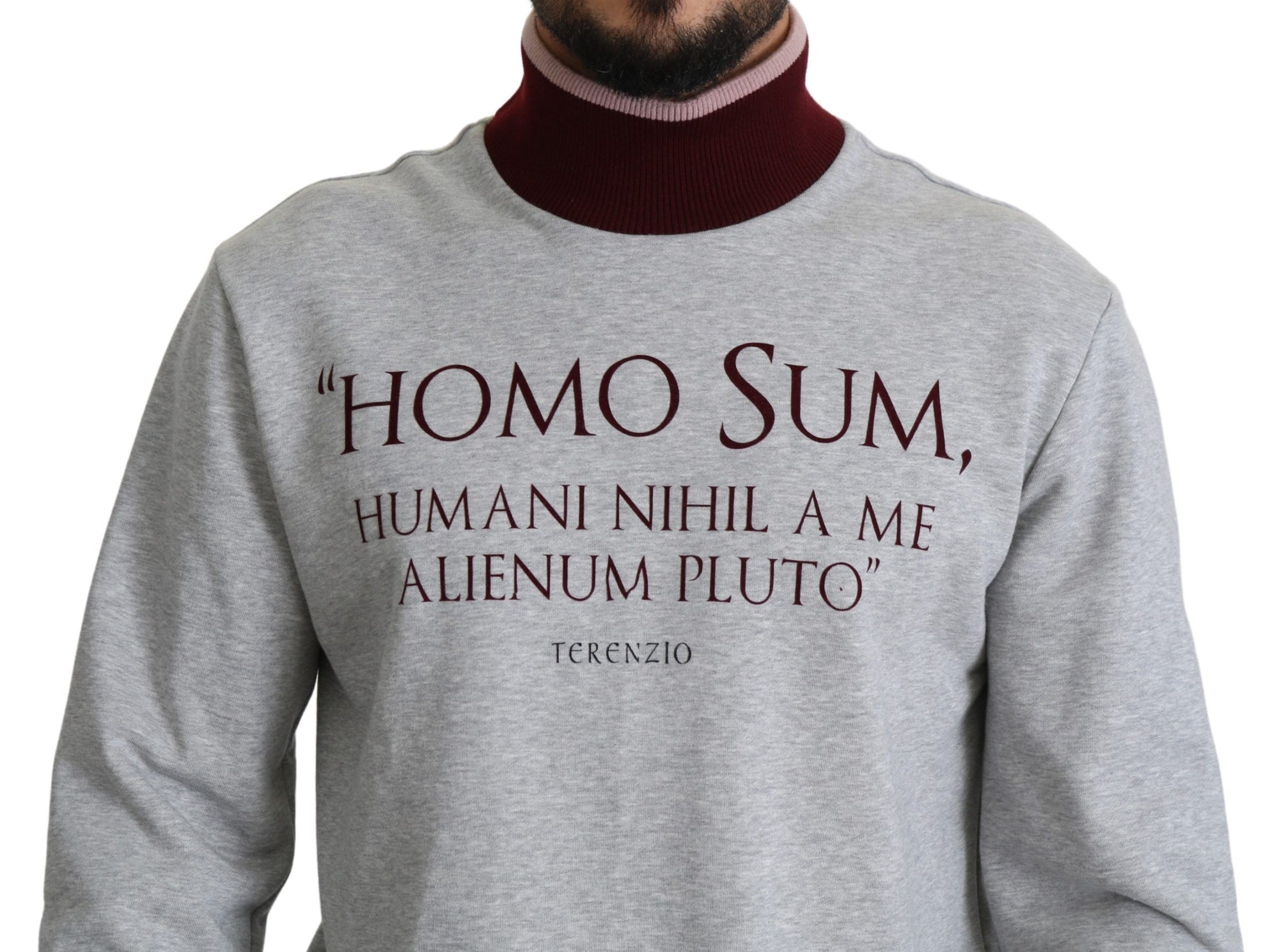 Dolce &amp; Gabbana Elegant Gray Turtleneck Latin Motif Pullover