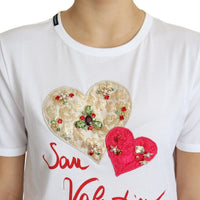 Dolce & Gabbana Crystal-Embellished White Cotton Tee