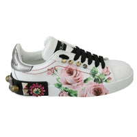 Dolce & Gabbana Floral Crystal-Embellished Leather Sneakers