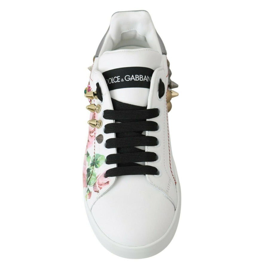 Dolce & Gabbana Floral Crystal-Embellished Leather Sneakers