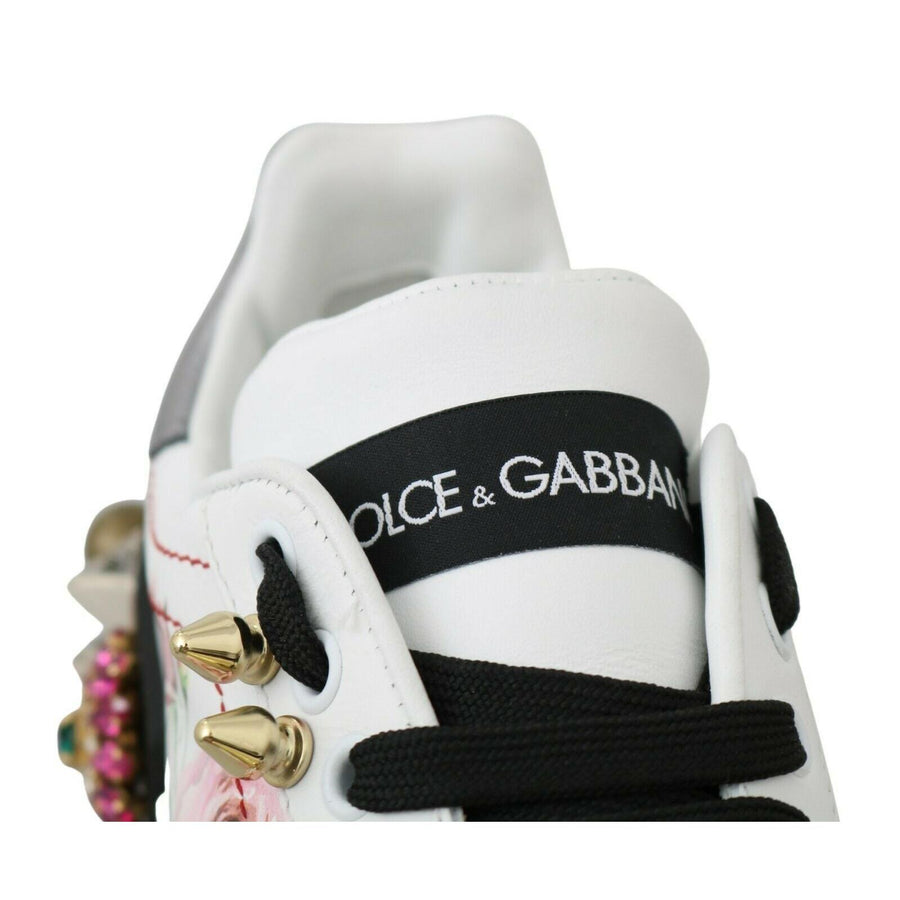 Dolce & Gabbana Floral Crystal-Embellished Leather Sneakers