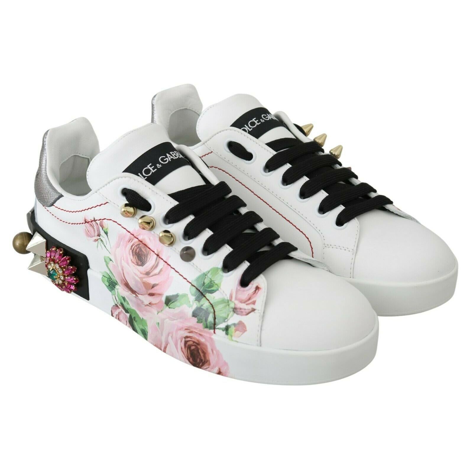 Dolce &amp; Gabbana Floral Crystal-Embellished Leather Sneakers