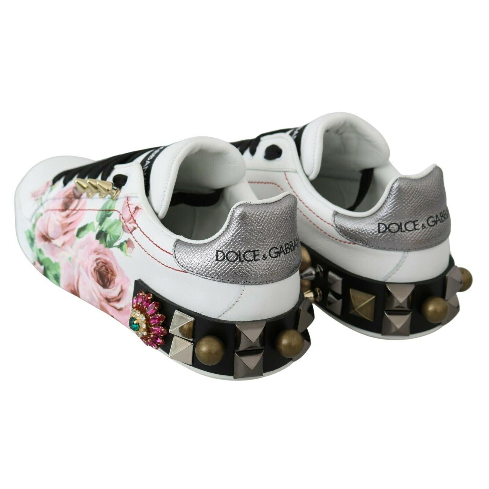 Dolce &amp; Gabbana Floral Crystal-Embellished Leather Sneakers