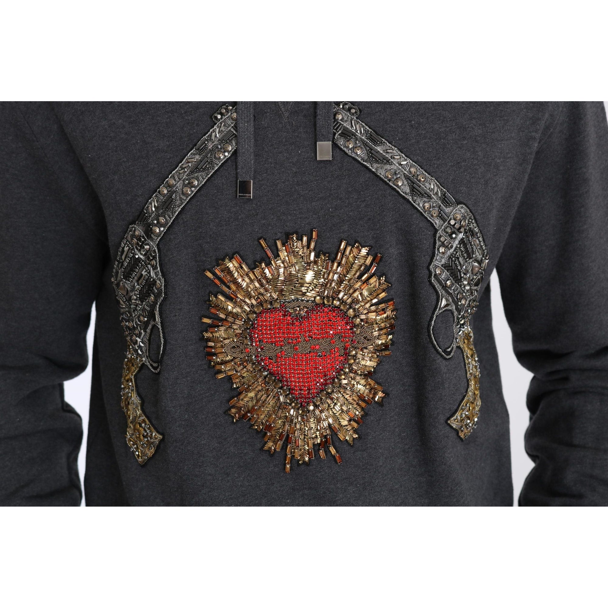 Dolce &amp; Gabbana Gray Crystal Heart Gun Motif Sweater