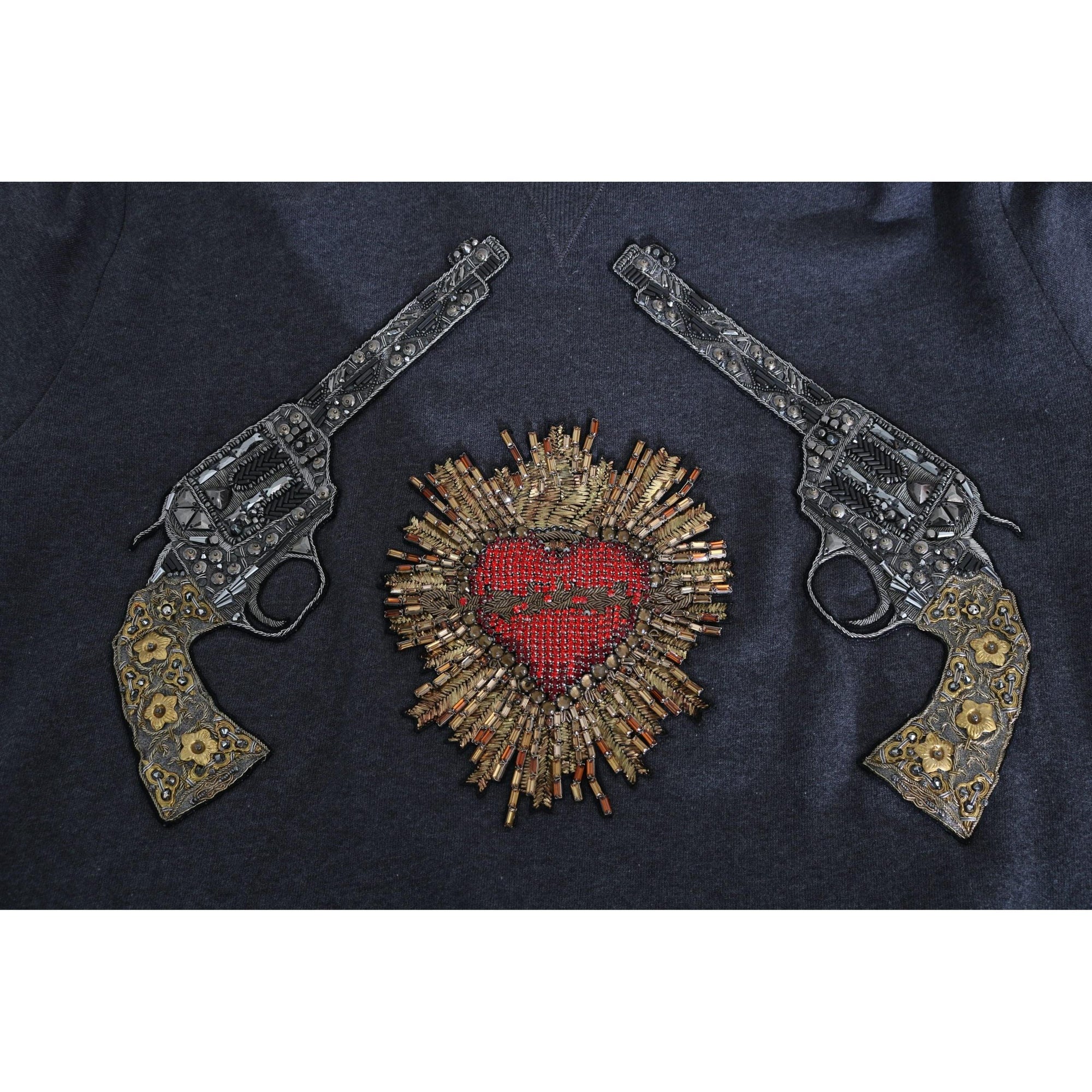 Dolce &amp; Gabbana Gray Crystal Heart Gun Motif Sweater