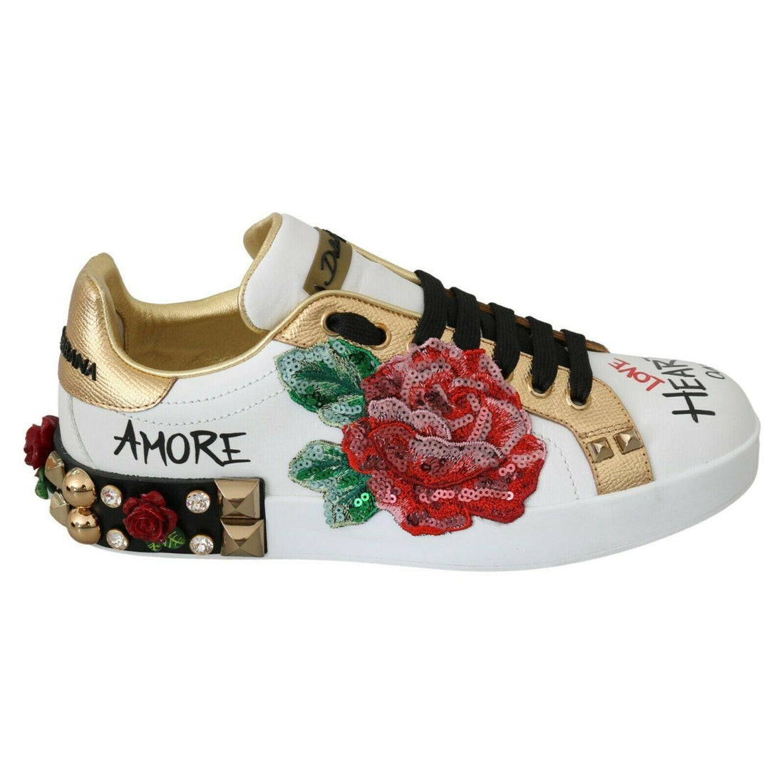 Dolce & Gabbana Elegant Sequined Floral Leather Sneakers