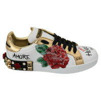 Dolce & Gabbana Elegant Sequined Floral Leather Sneakers