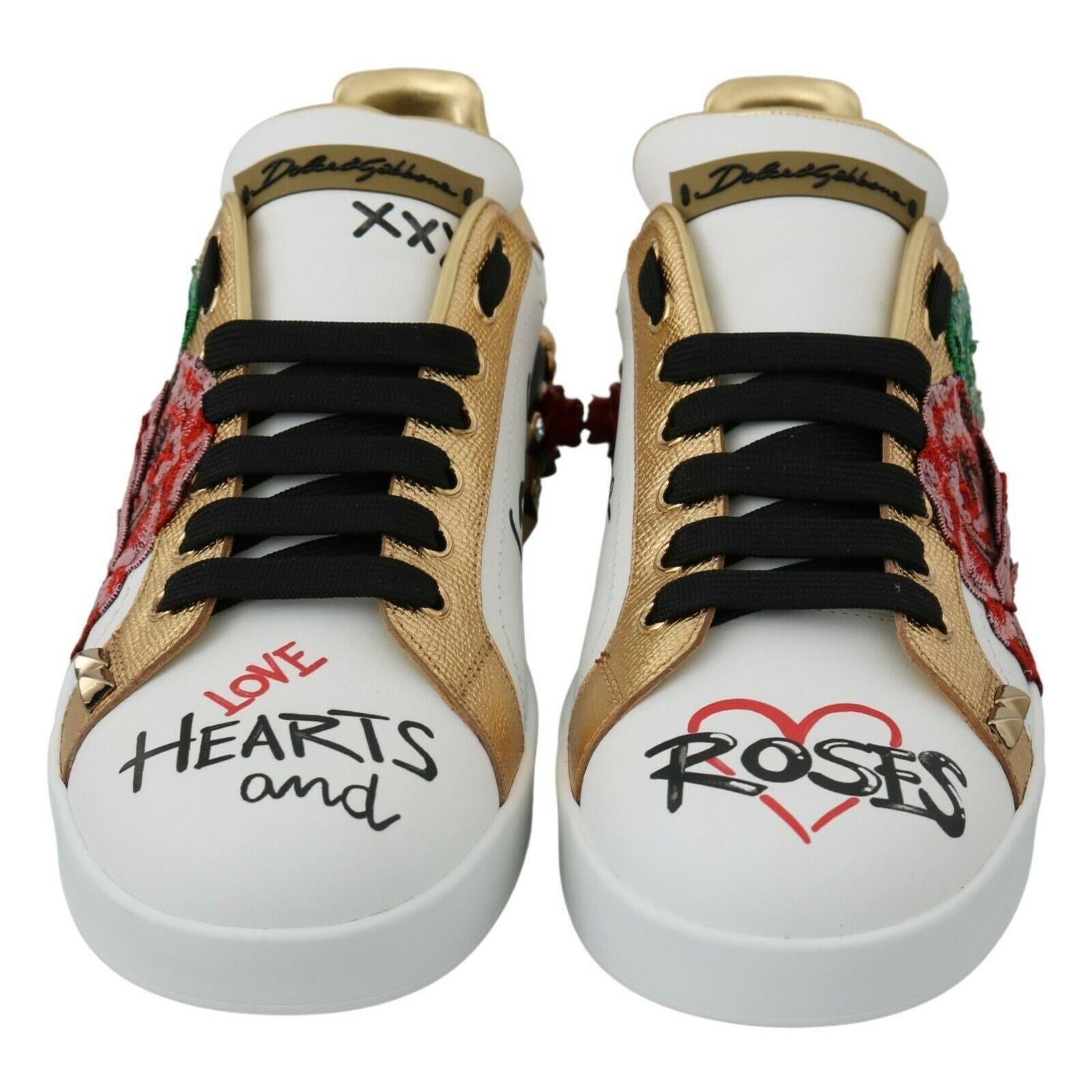Dolce &amp; Gabbana Elegant Sequined Floral Leather Sneakers