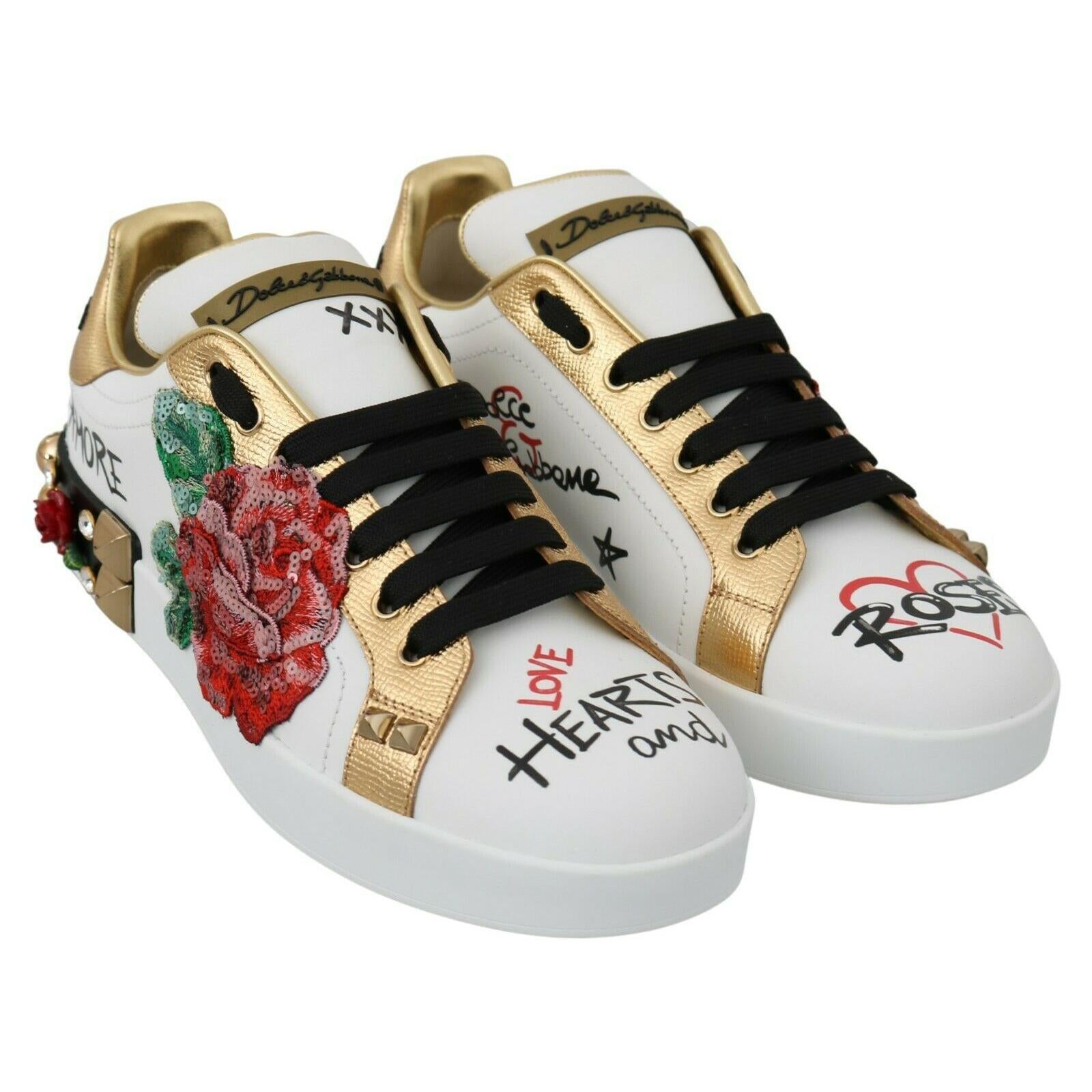 Dolce &amp; Gabbana Elegant Sequined Floral Leather Sneakers