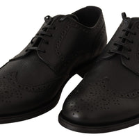 Dolce & Gabbana Elegant Black Leather Derby Wingtip Shoes