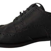 Dolce & Gabbana Elegant Black Leather Derby Wingtip Shoes