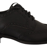 Dolce & Gabbana Elegant Black Leather Derby Wingtip Shoes