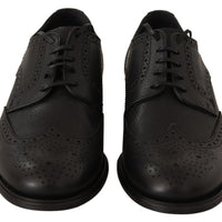 Dolce & Gabbana Elegant Black Leather Derby Wingtip Shoes