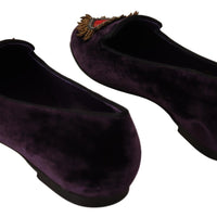 Dolce & Gabbana Chic Purple Velvet Loafers with Heart Detail