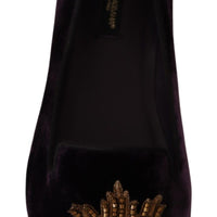 Dolce & Gabbana Chic Purple Velvet Loafers with Heart Detail